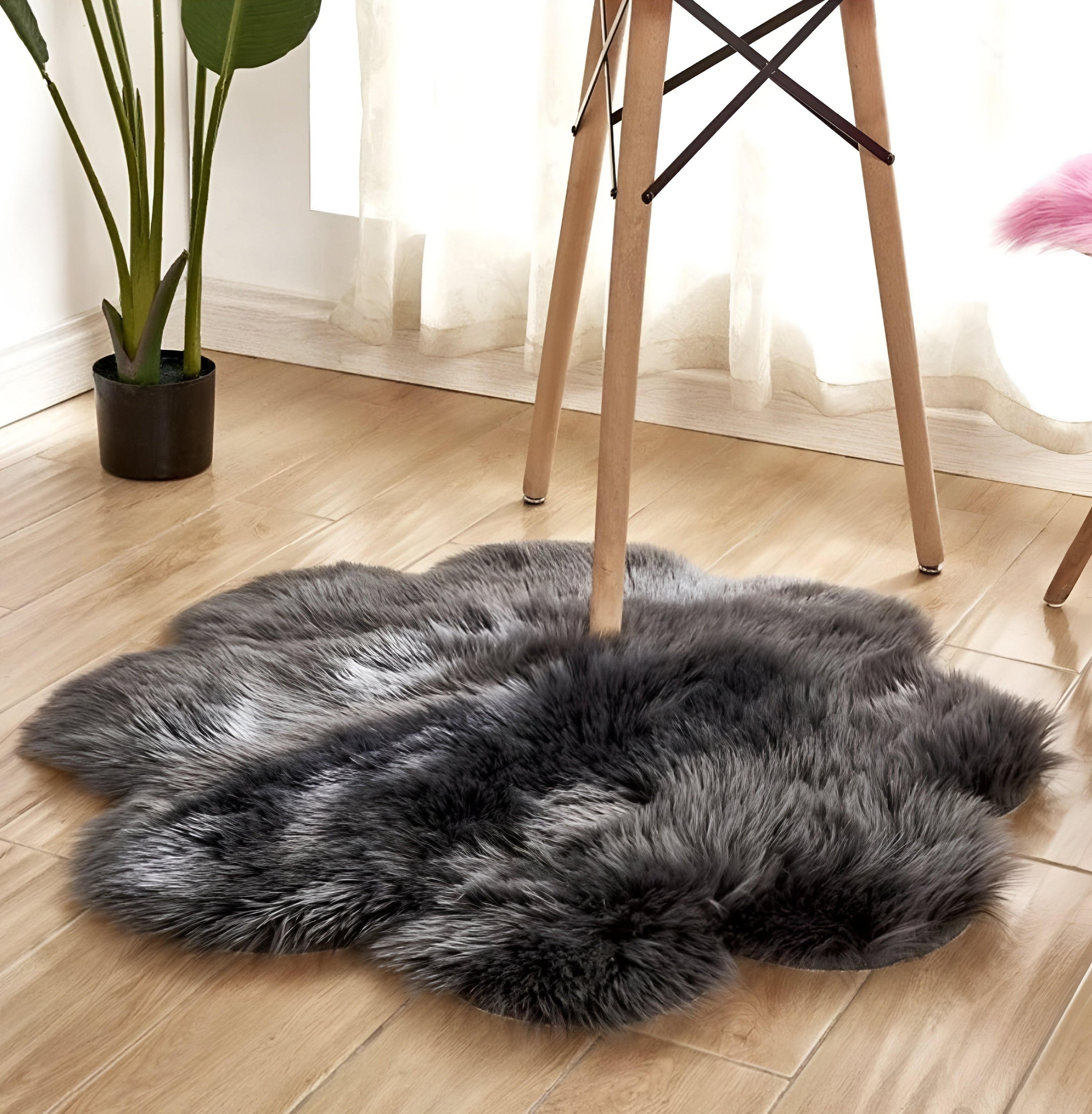 Faux Fur Plush Floor Rug - Floral Minimalist