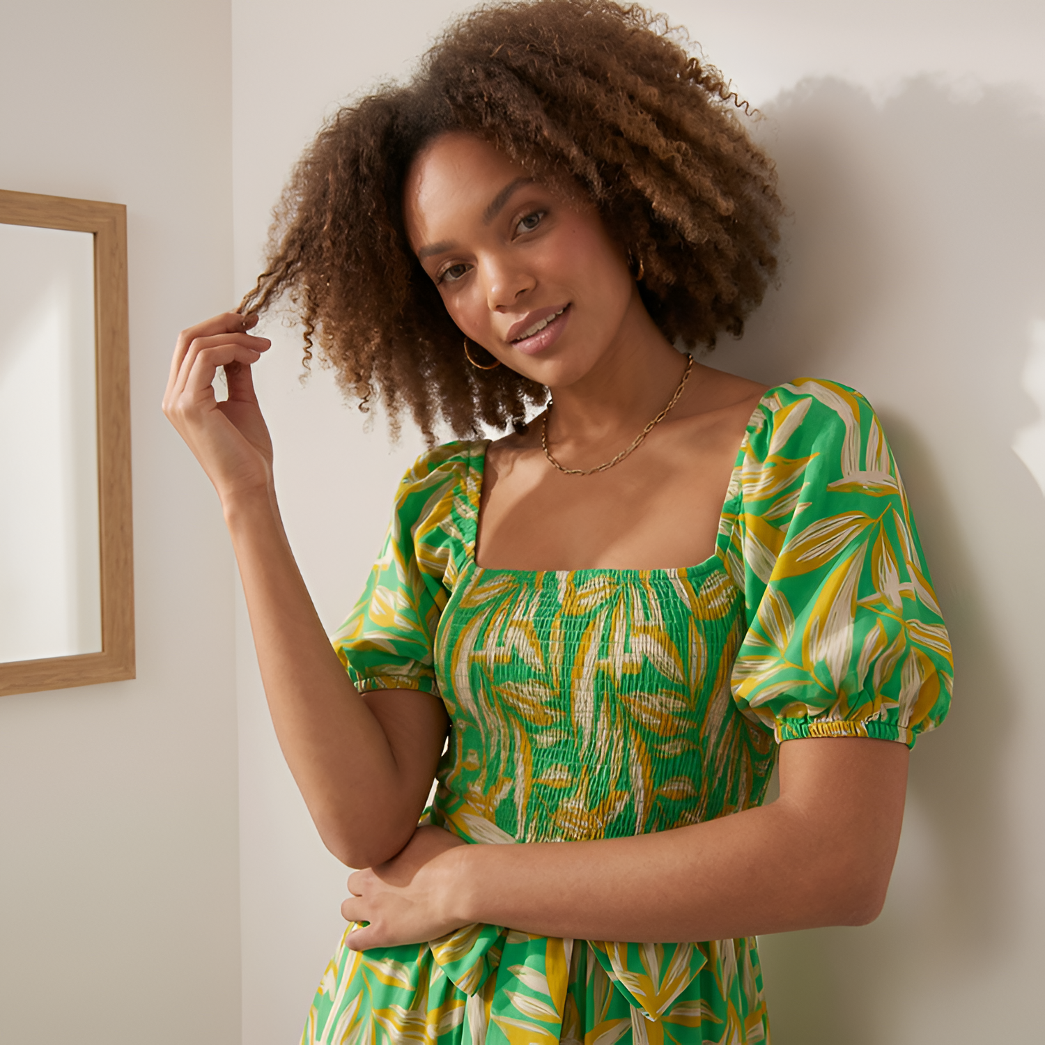 Women's Leaf Print Off-the-Shoulder Maxi Dress - Casual Daytime Outings