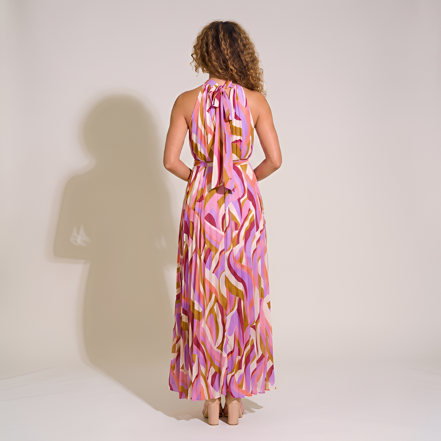 Women's Abstract Geometric Print Pleated Maxi Dress - Date Night