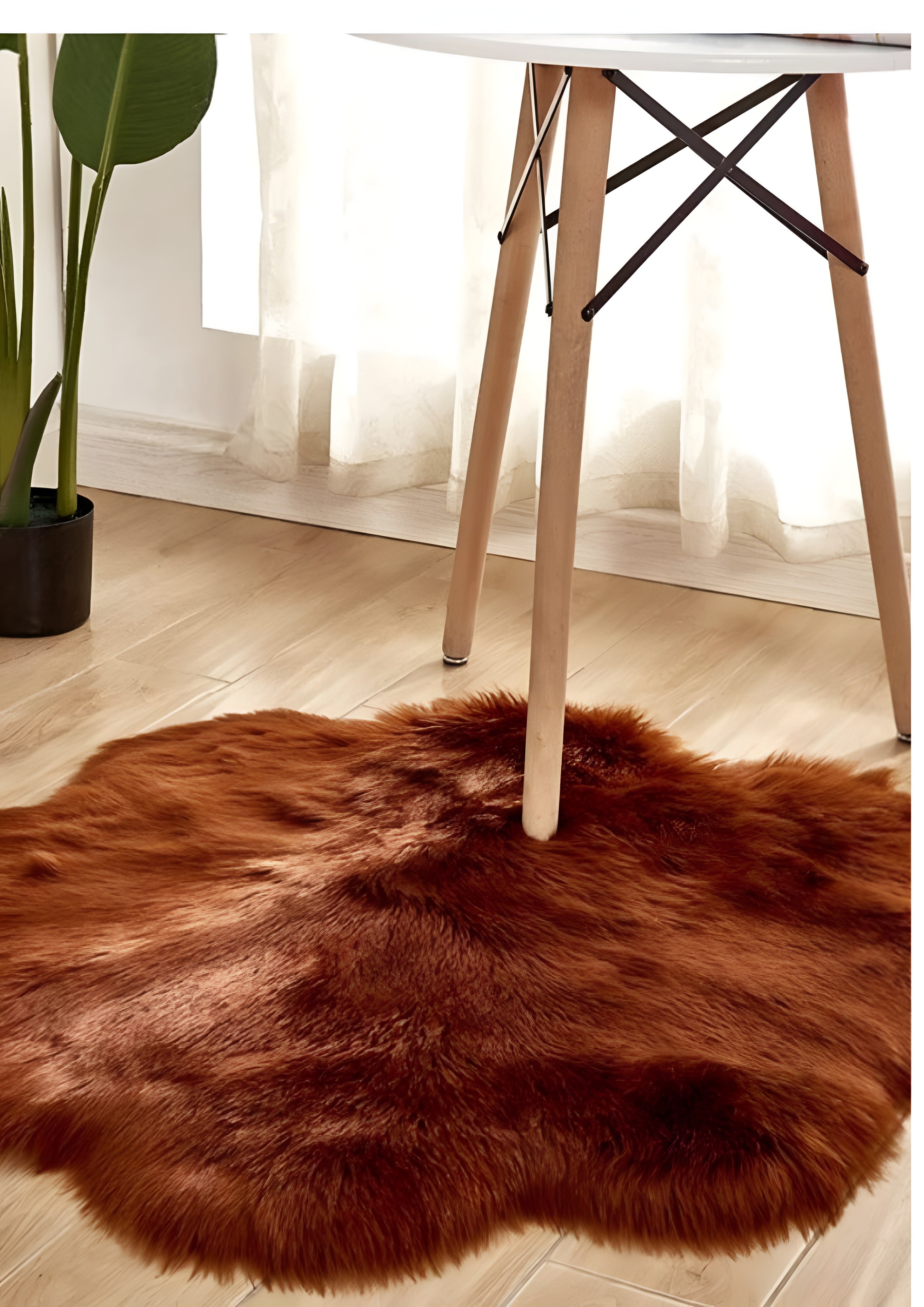 Faux Fur Plush Floor Rug - Floral Minimalist