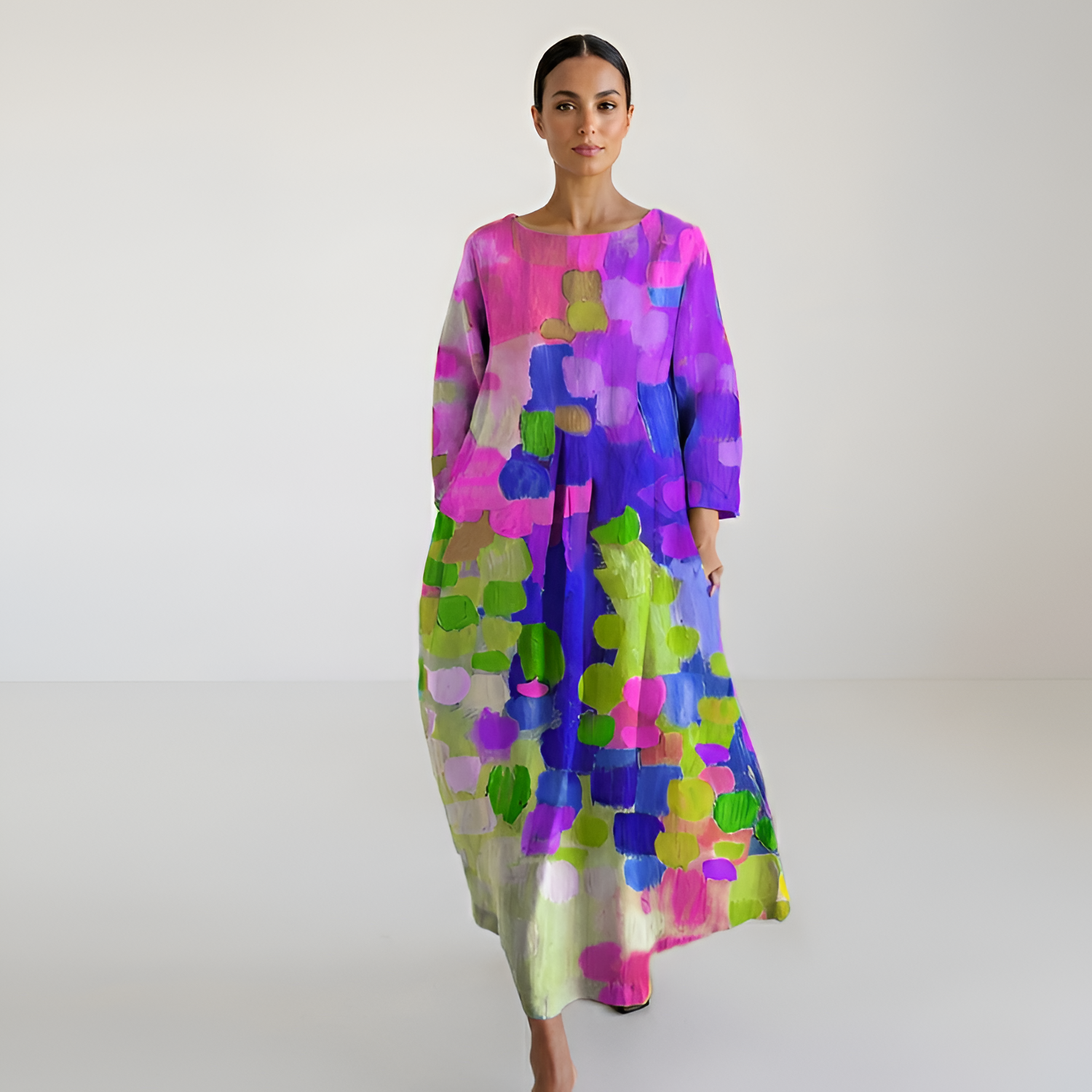 Women's Floral Crew Neck Maxi Dress - Coastal Dinners