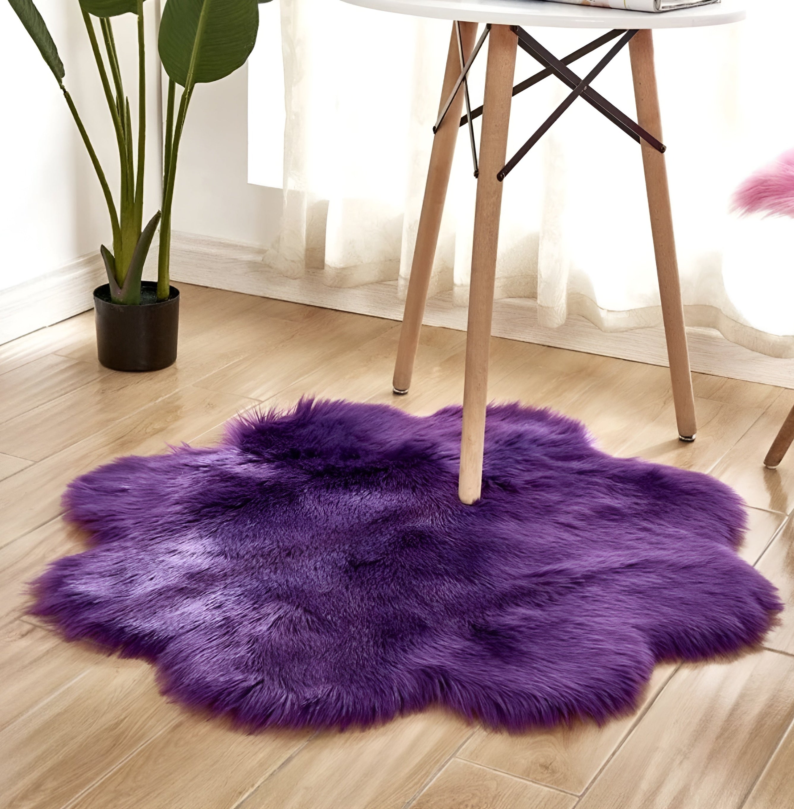 Faux Fur Plush Floor Rug - Floral Minimalist