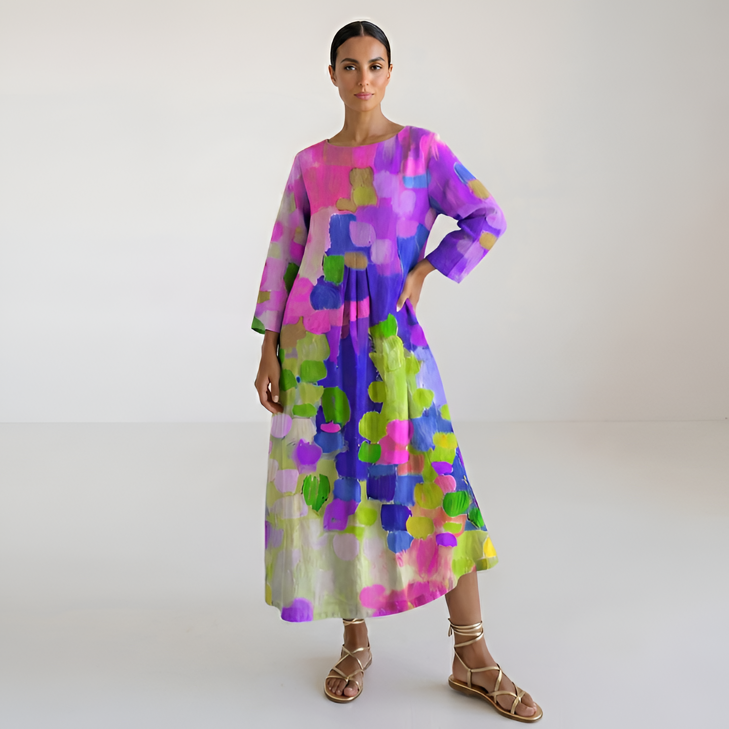 Women's Floral Crew Neck Maxi Dress - Coastal Dinners