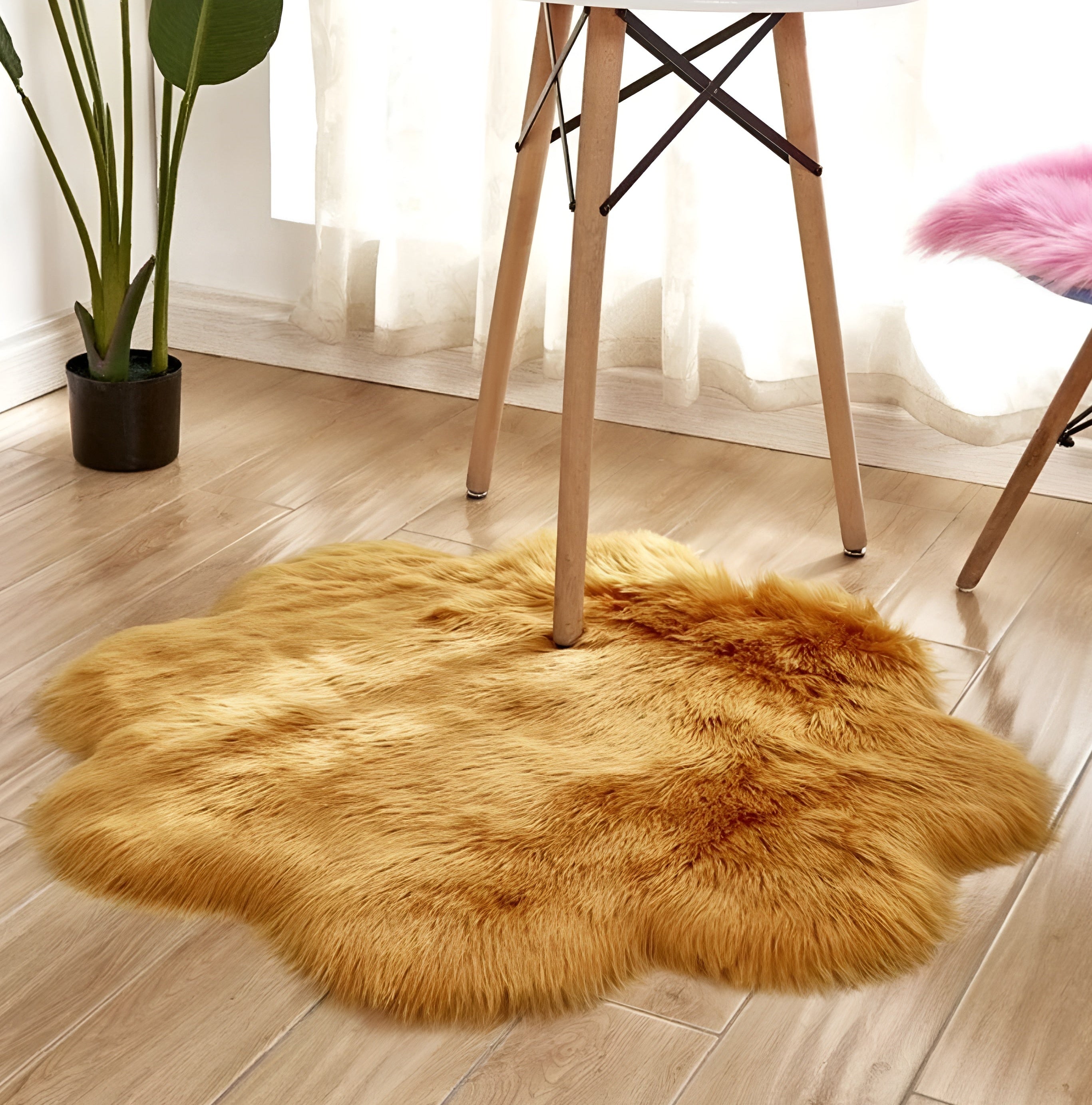Faux Fur Plush Floor Rug - Floral Minimalist