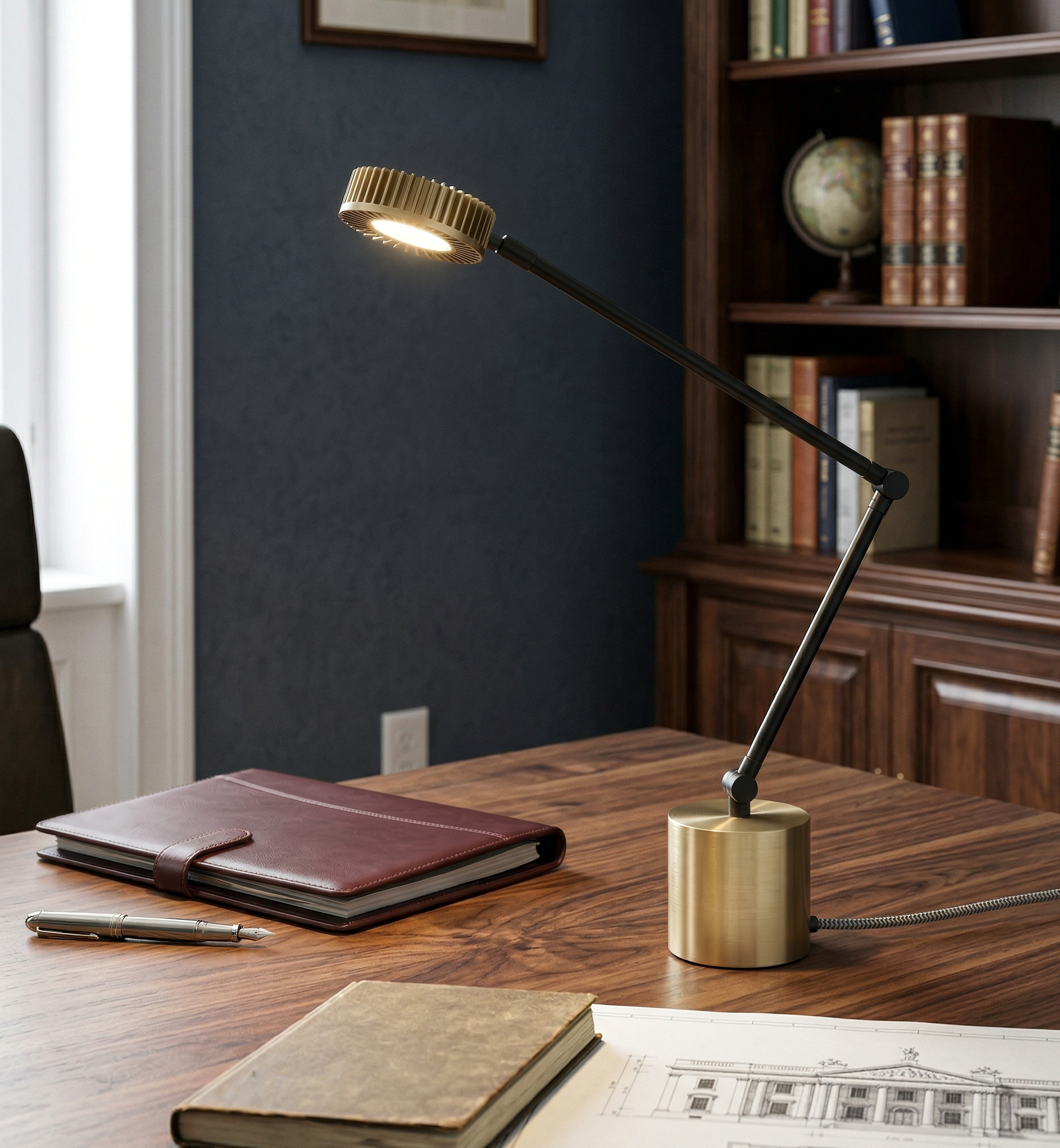 Modern Brass and Black Desk Lamp