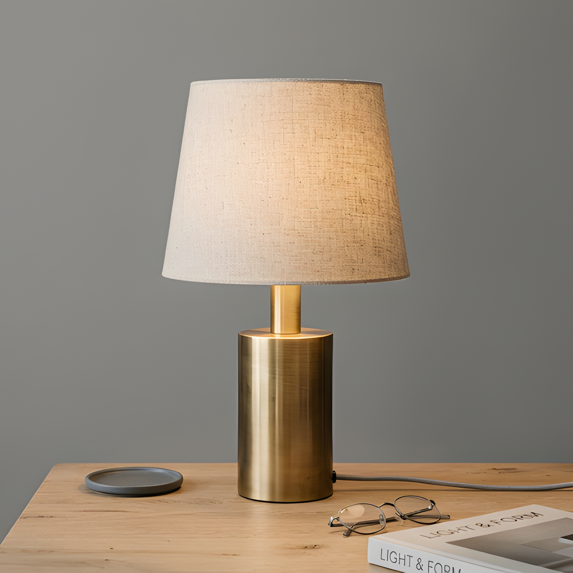 Elegant Brass and Linen Table Lamp