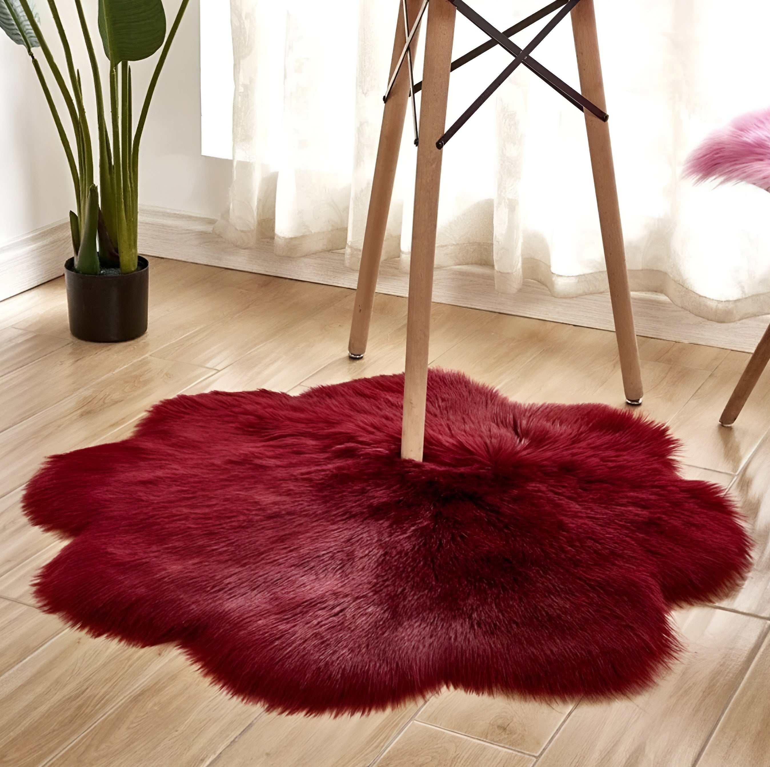 Faux Fur Plush Floor Rug - Floral Minimalist