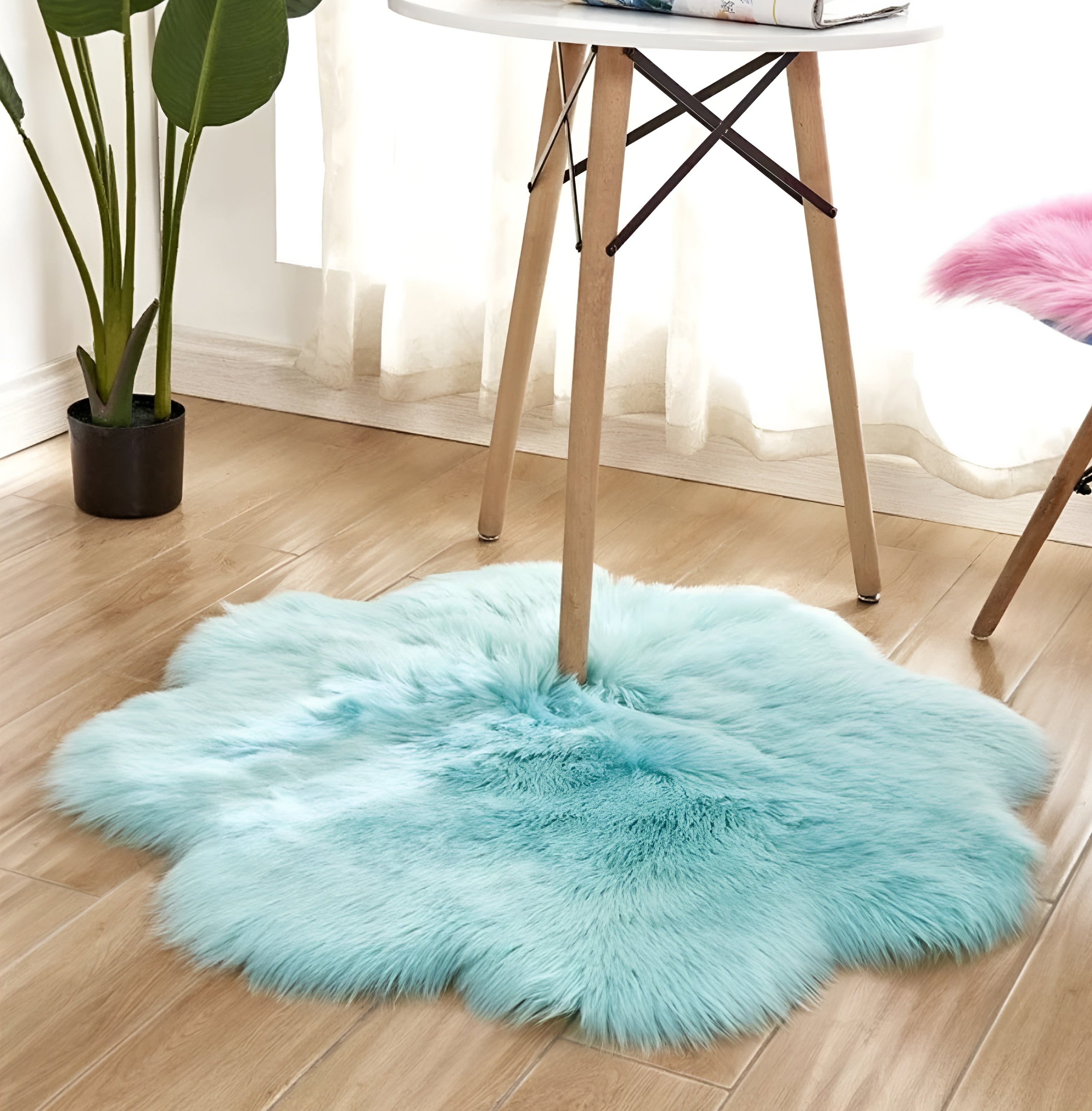 Faux Fur Plush Floor Rug - Floral Minimalist
