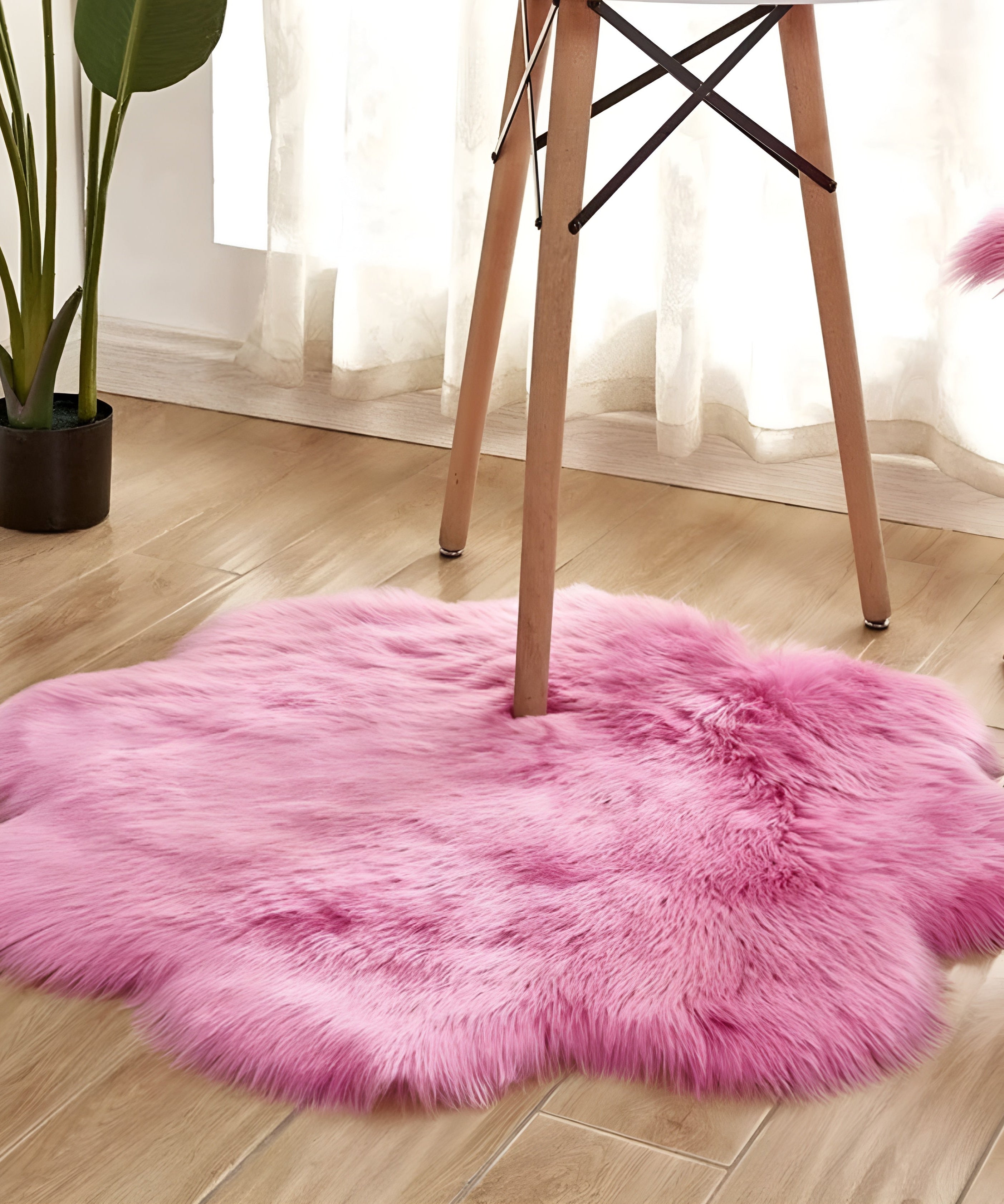 Faux Fur Plush Floor Rug - Floral Minimalist
