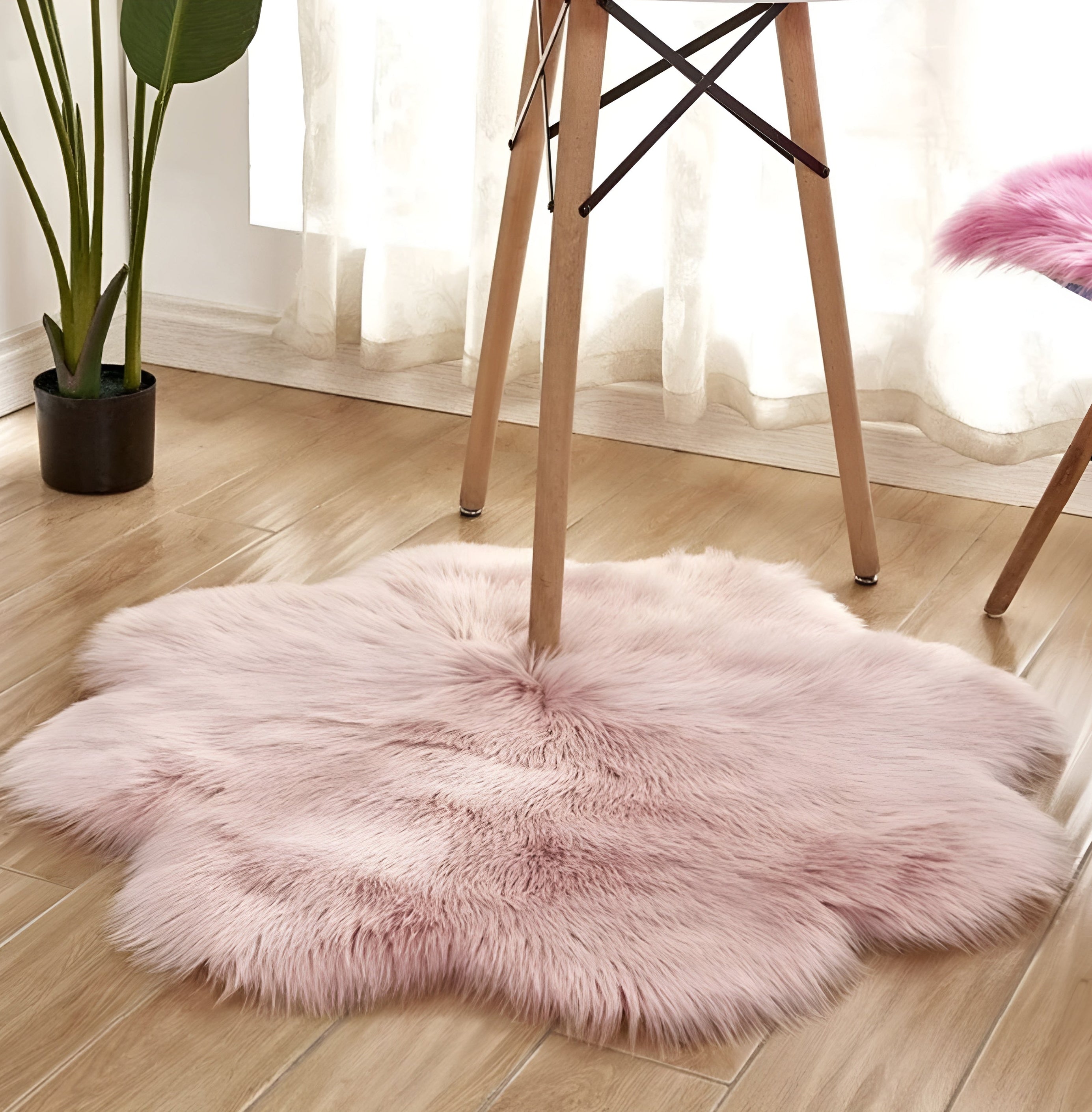 Faux Fur Plush Floor Rug - Floral Minimalist