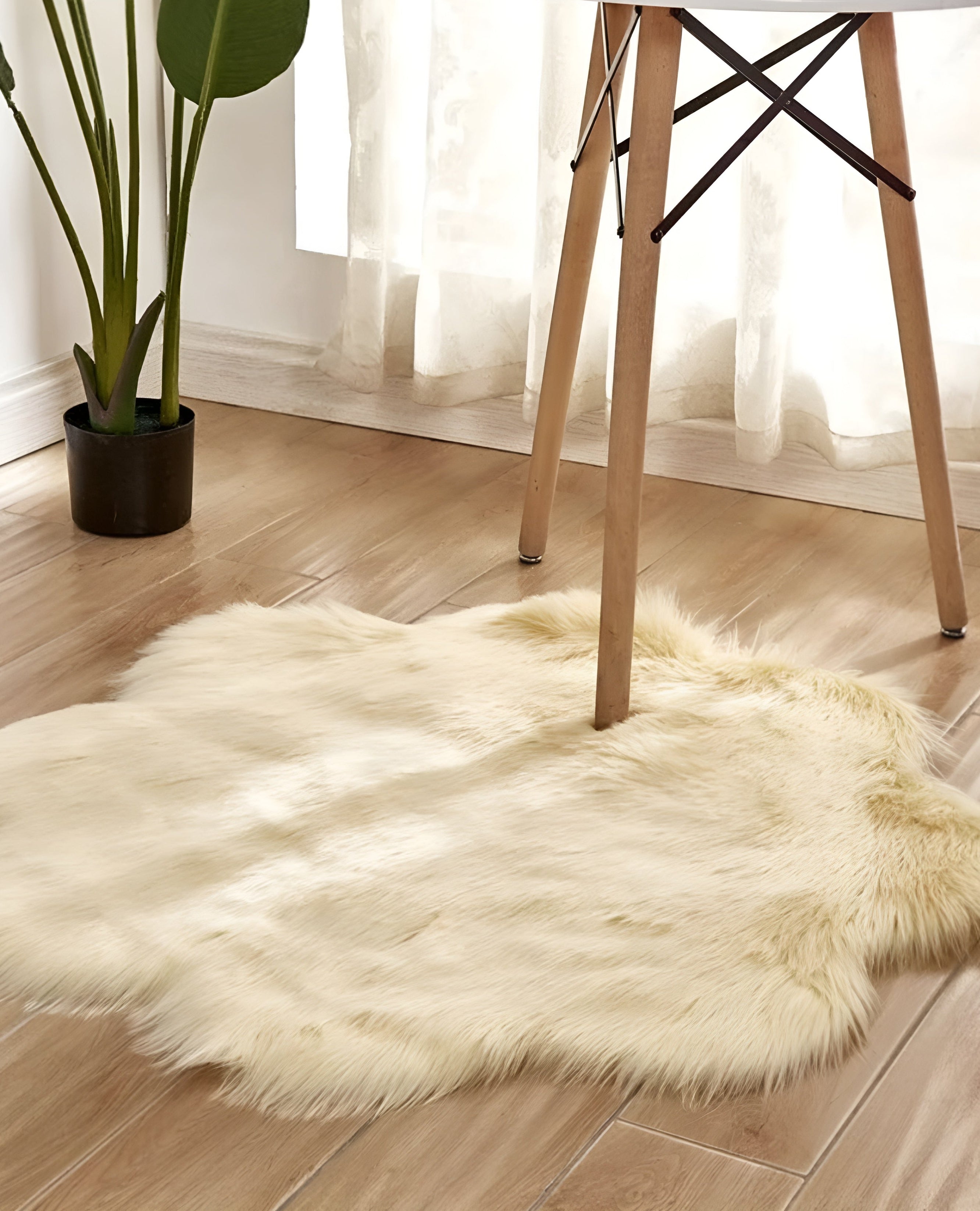 Faux Fur Plush Floor Rug - Floral Minimalist