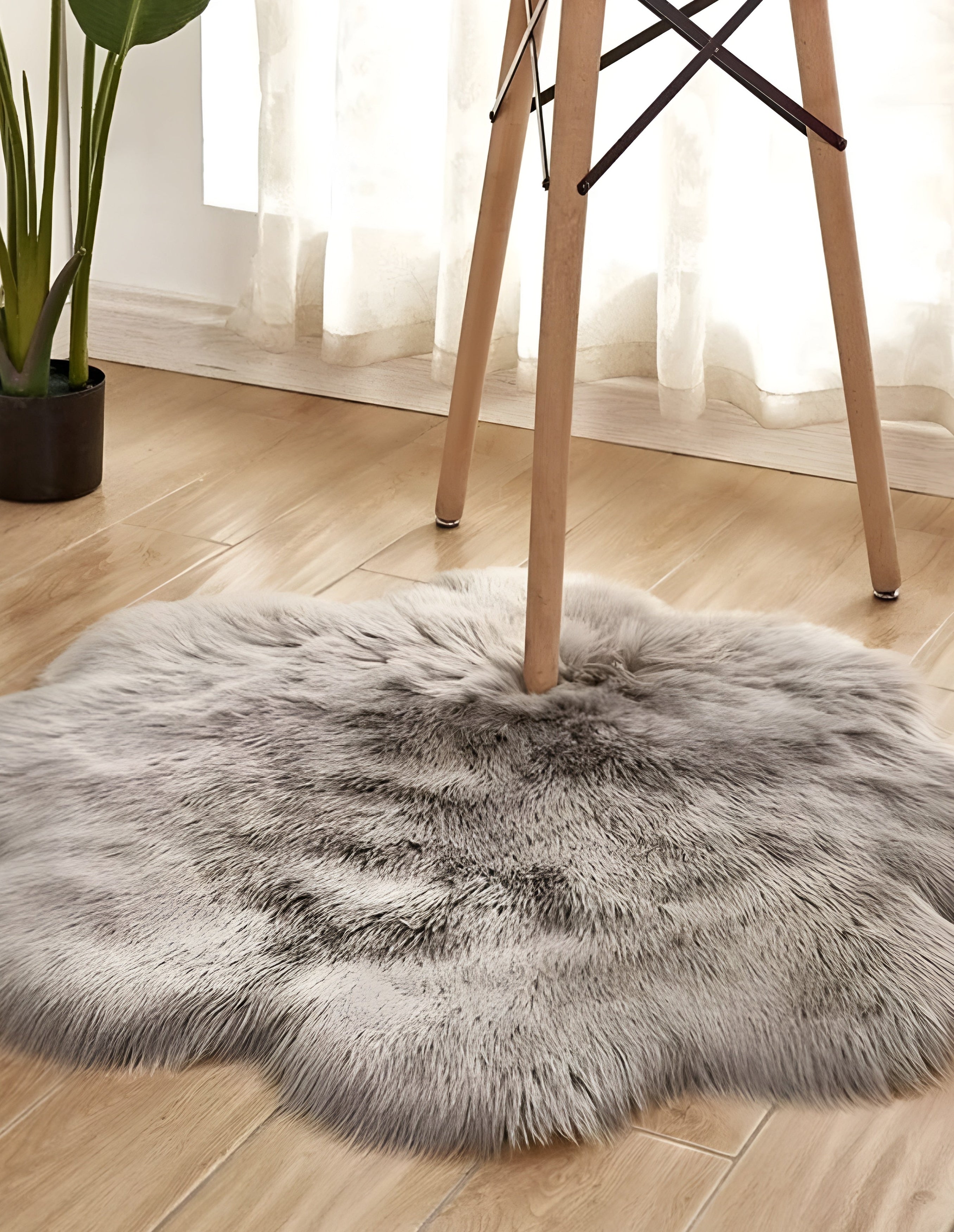 Faux Fur Plush Floor Rug - Floral Minimalist