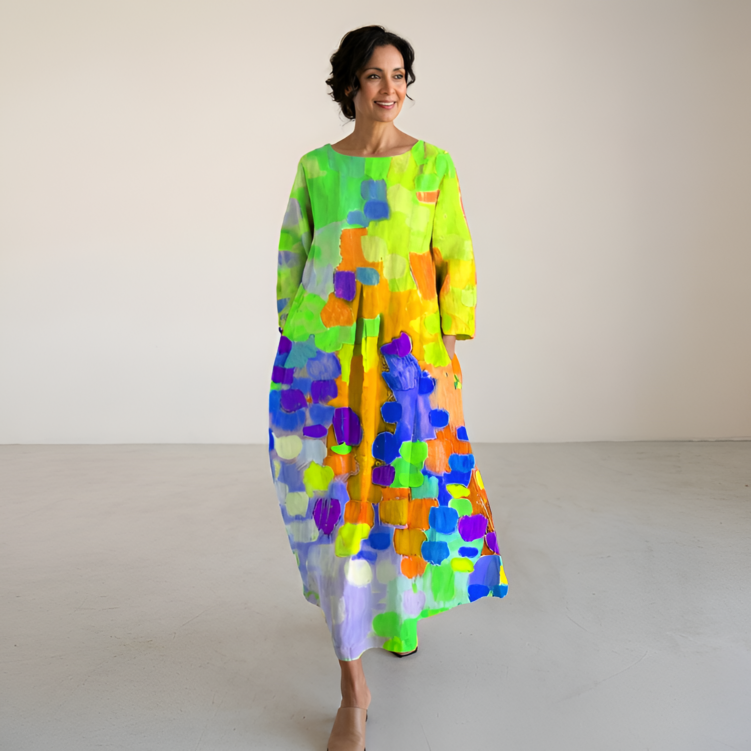 Women's Floral Crew Neck Maxi Dress - Coastal Dinners