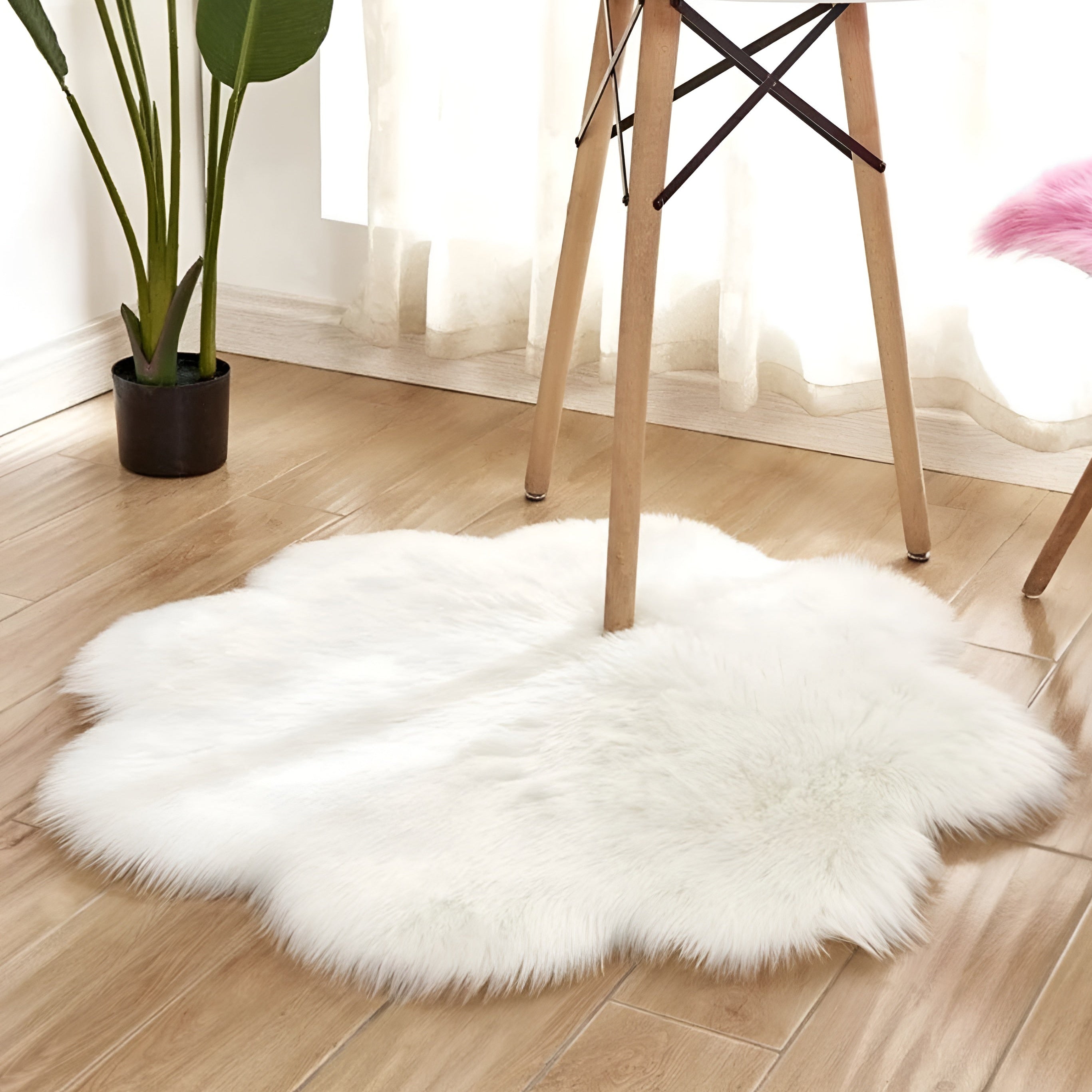 Faux Fur Plush Floor Rug - Floral Minimalist