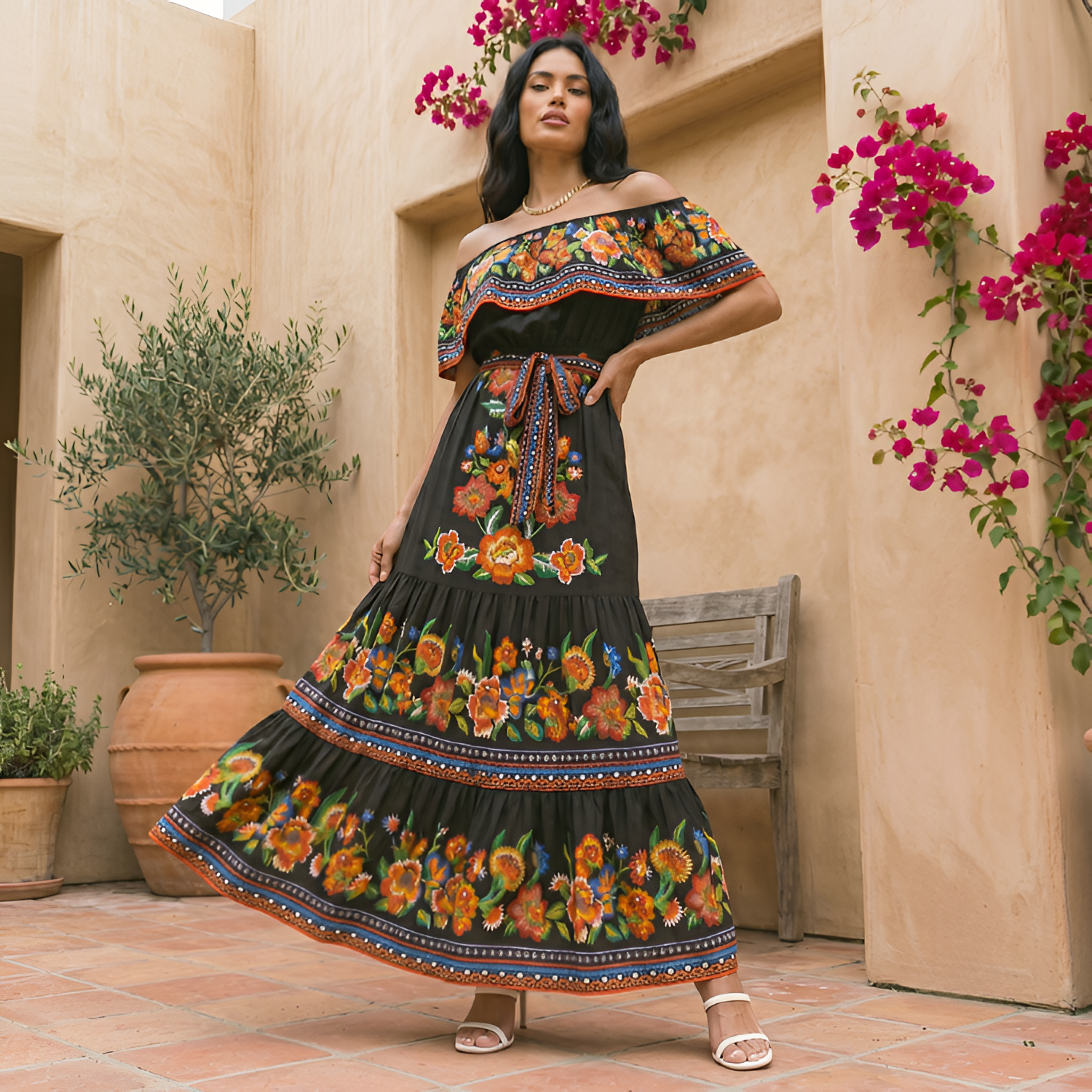Women's Off-The-Shoulder Floral Maxi Dress - Casual Vacation Wear