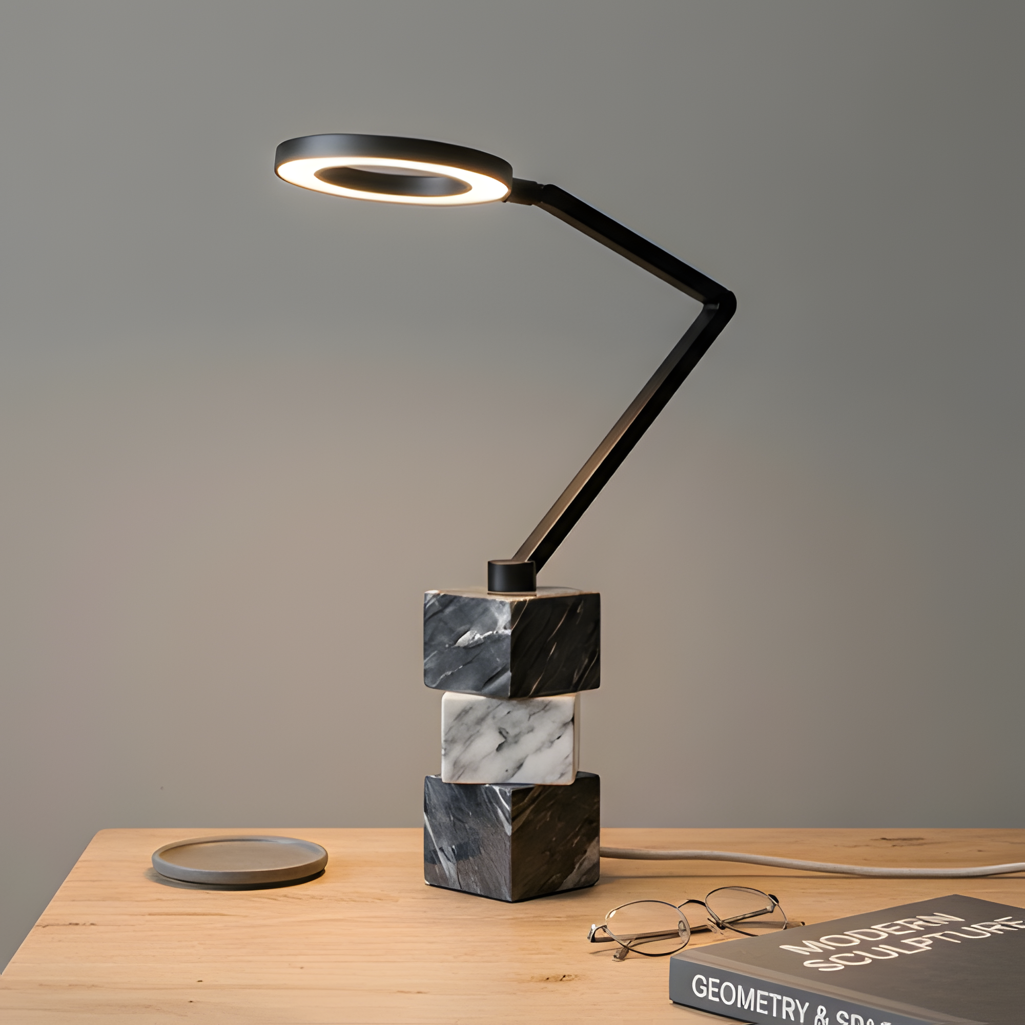 Modern Marble and Black LED Desk Lamp