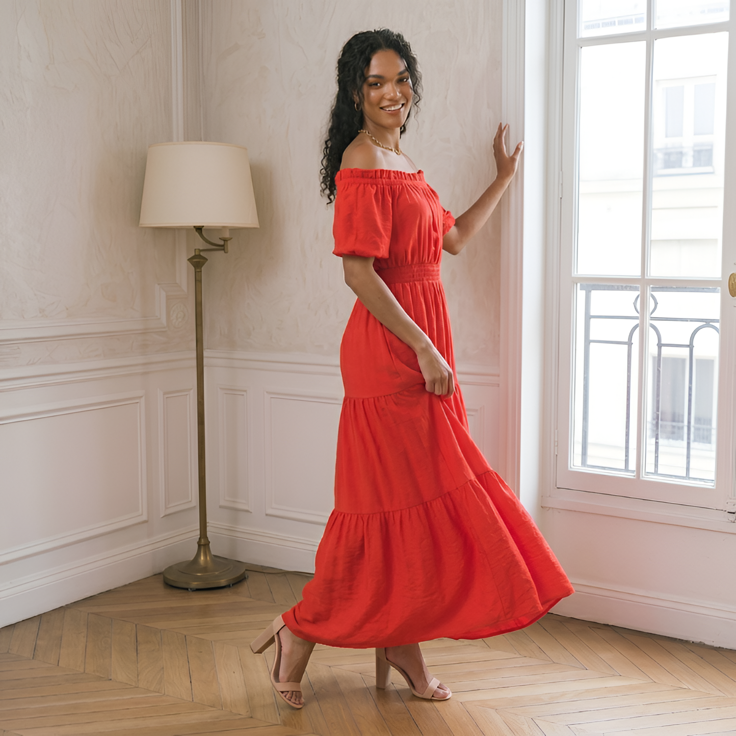 Women's Off-Shoulder Smocked Ruffled Maxi Dress - Garden Parties