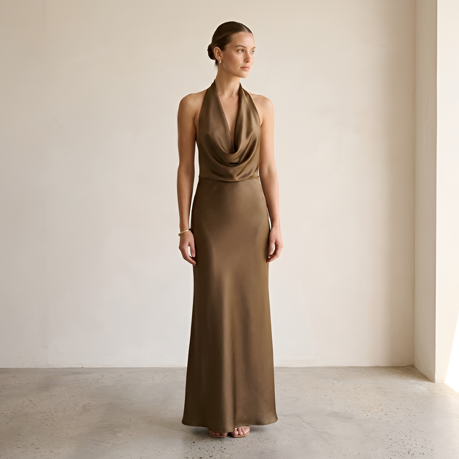 Women's Cowl Neck Backless Halter Maxi Dress - Formal Wear
