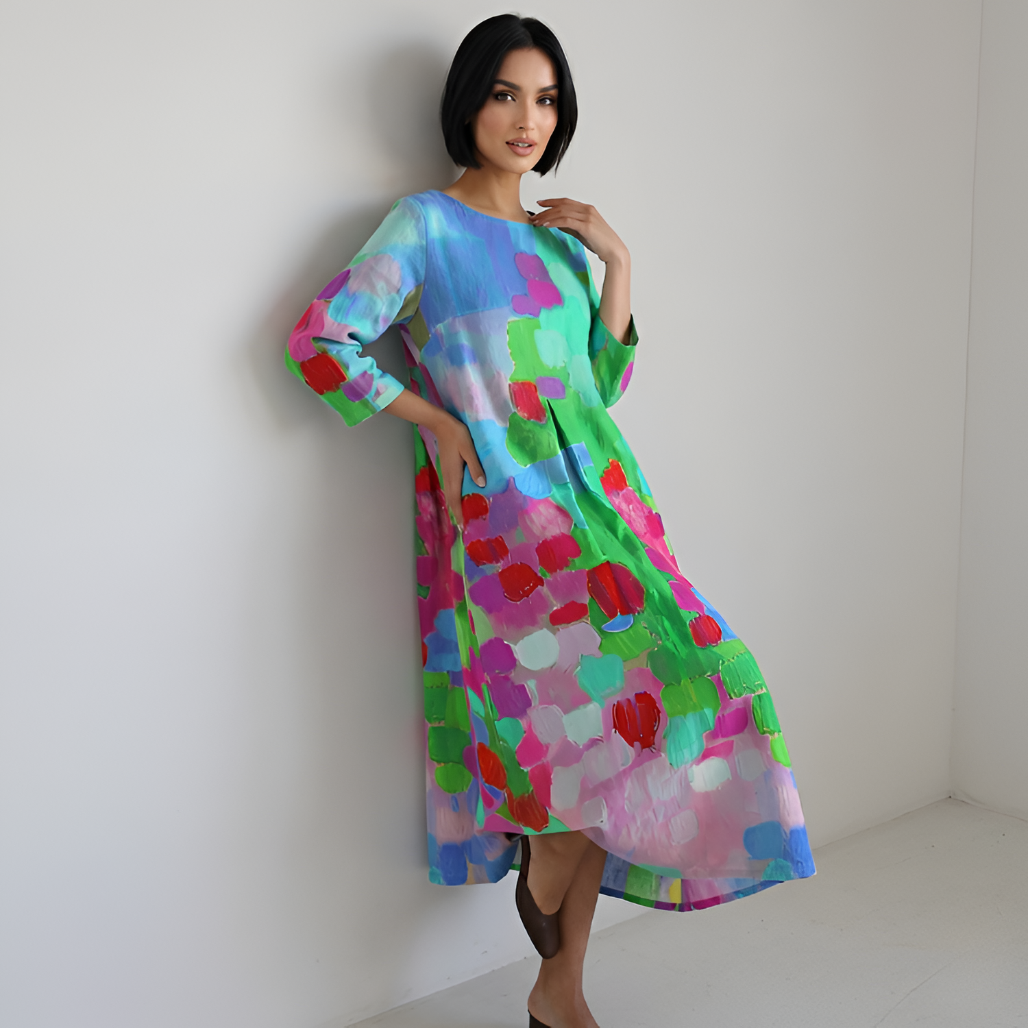 Women's Floral Crew Neck Maxi Dress - Coastal Dinners