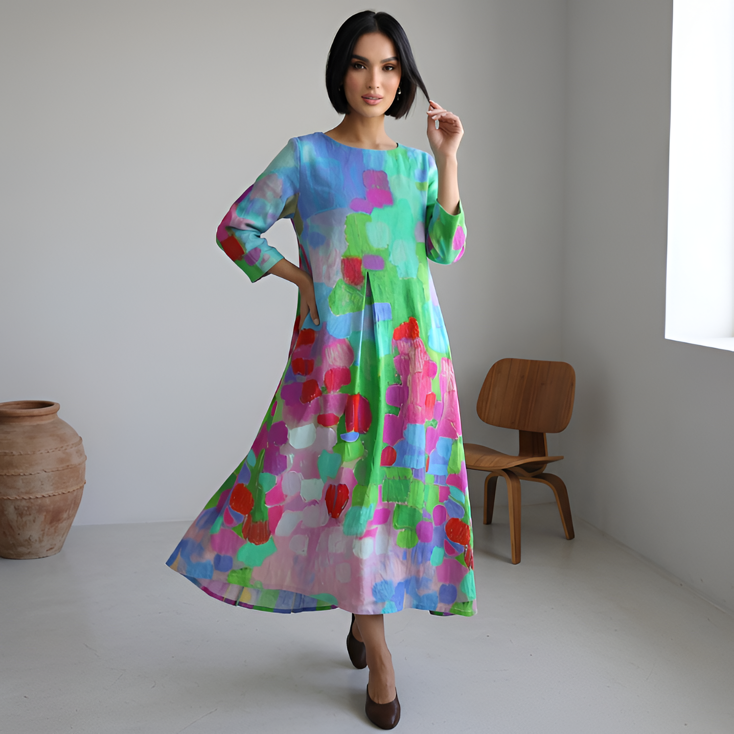 Women's Floral Crew Neck Maxi Dress - Coastal Dinners