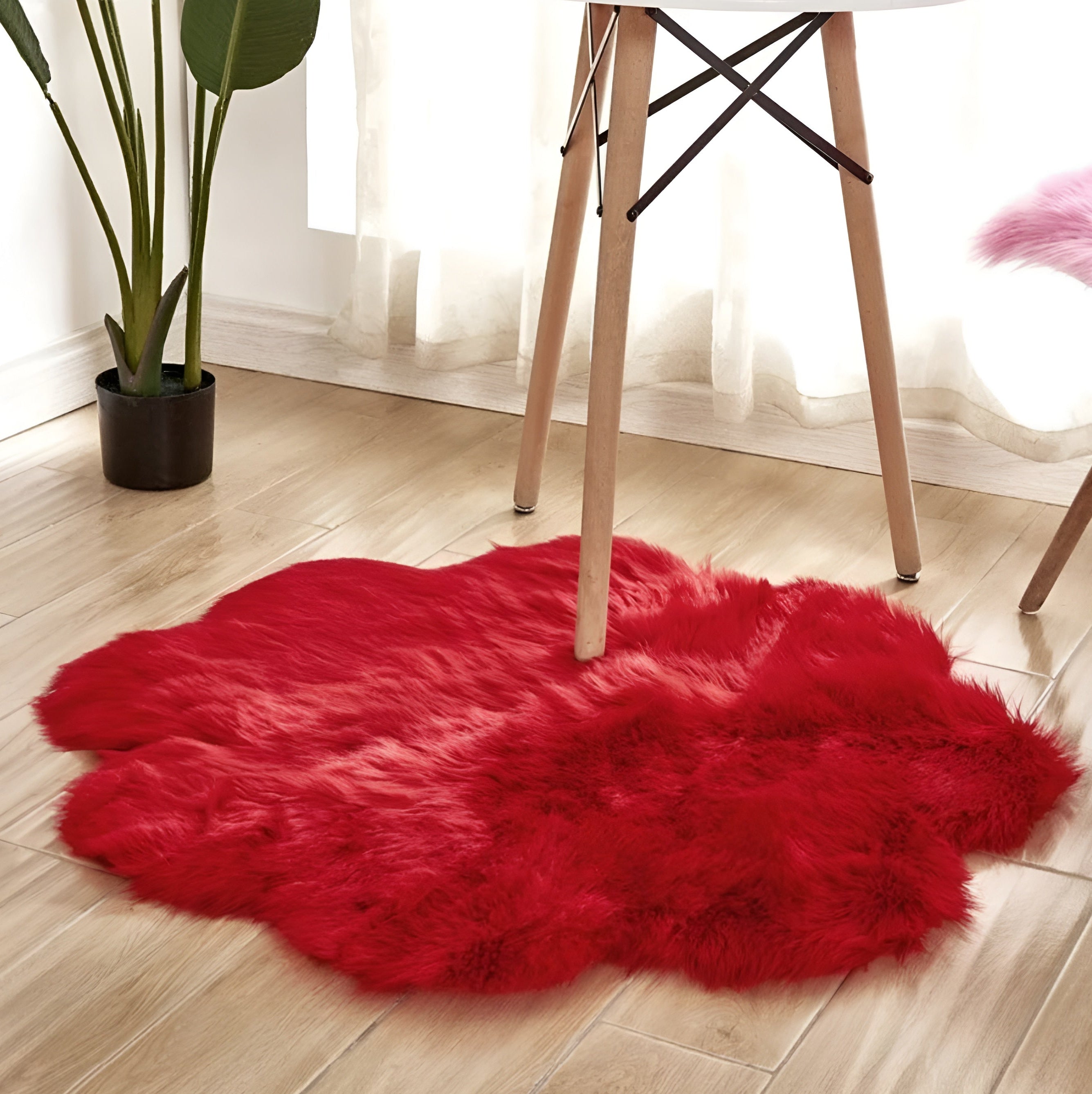 Faux Fur Plush Floor Rug - Floral Minimalist