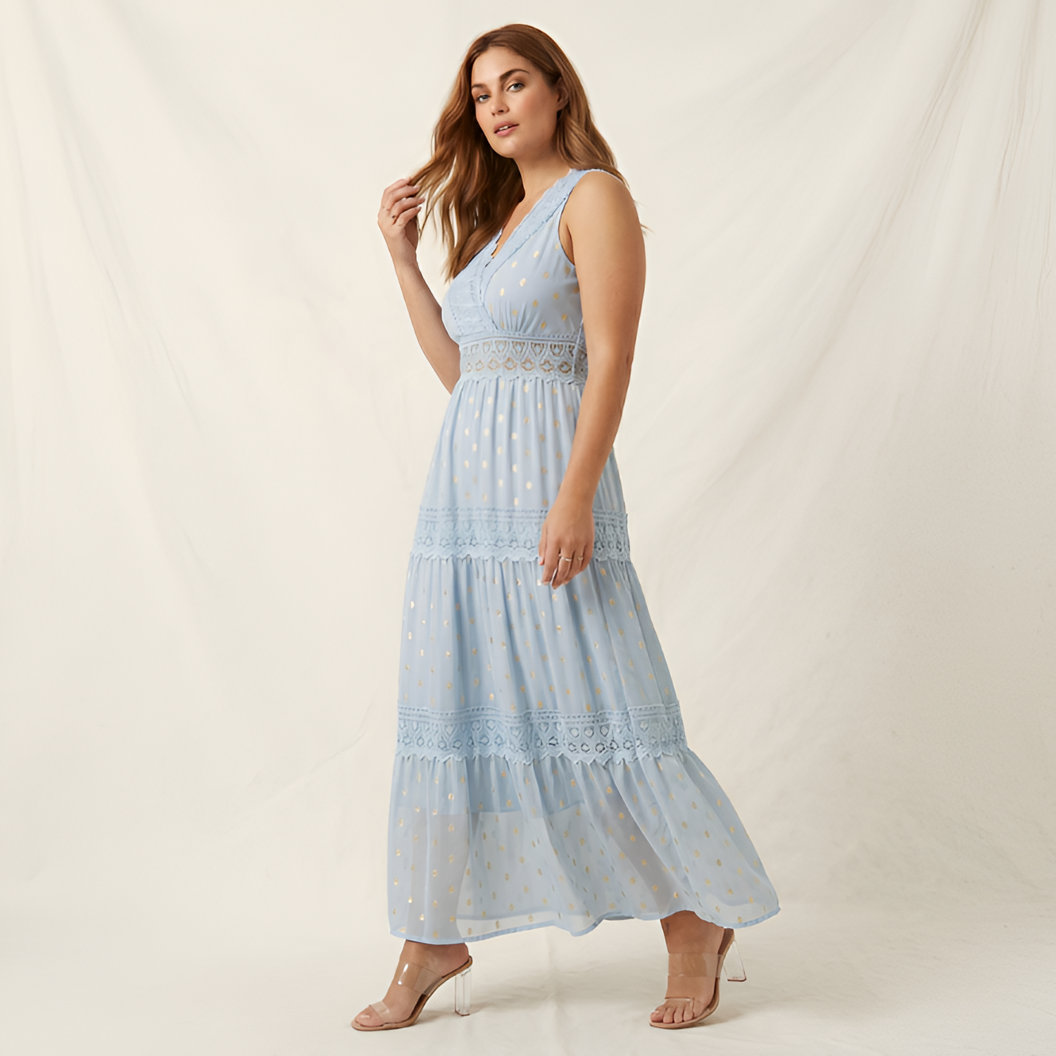 Women's V-Neck Swiss Dot Maxi Dress - Beach Vacation