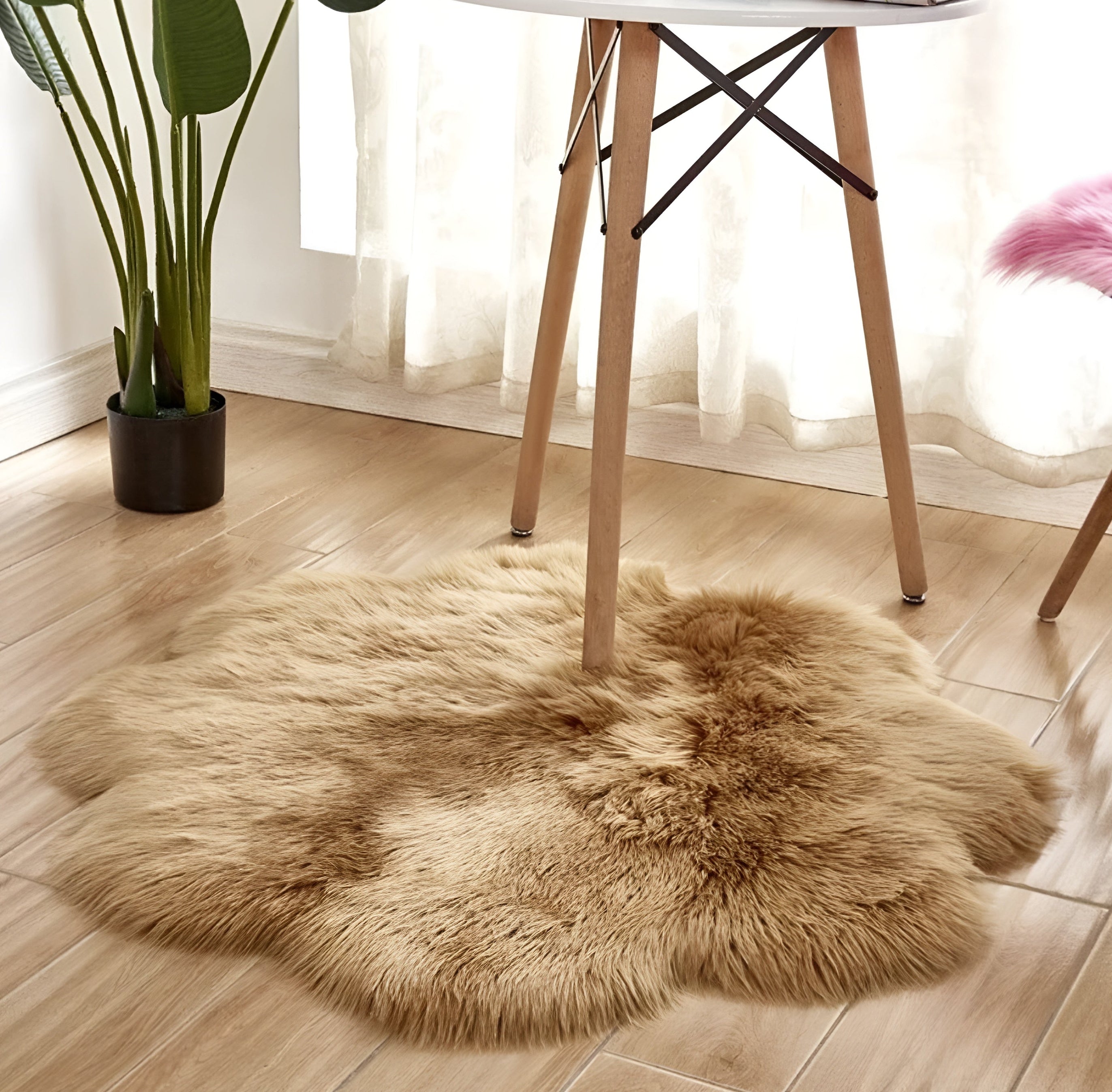 Faux Fur Plush Floor Rug - Floral Minimalist
