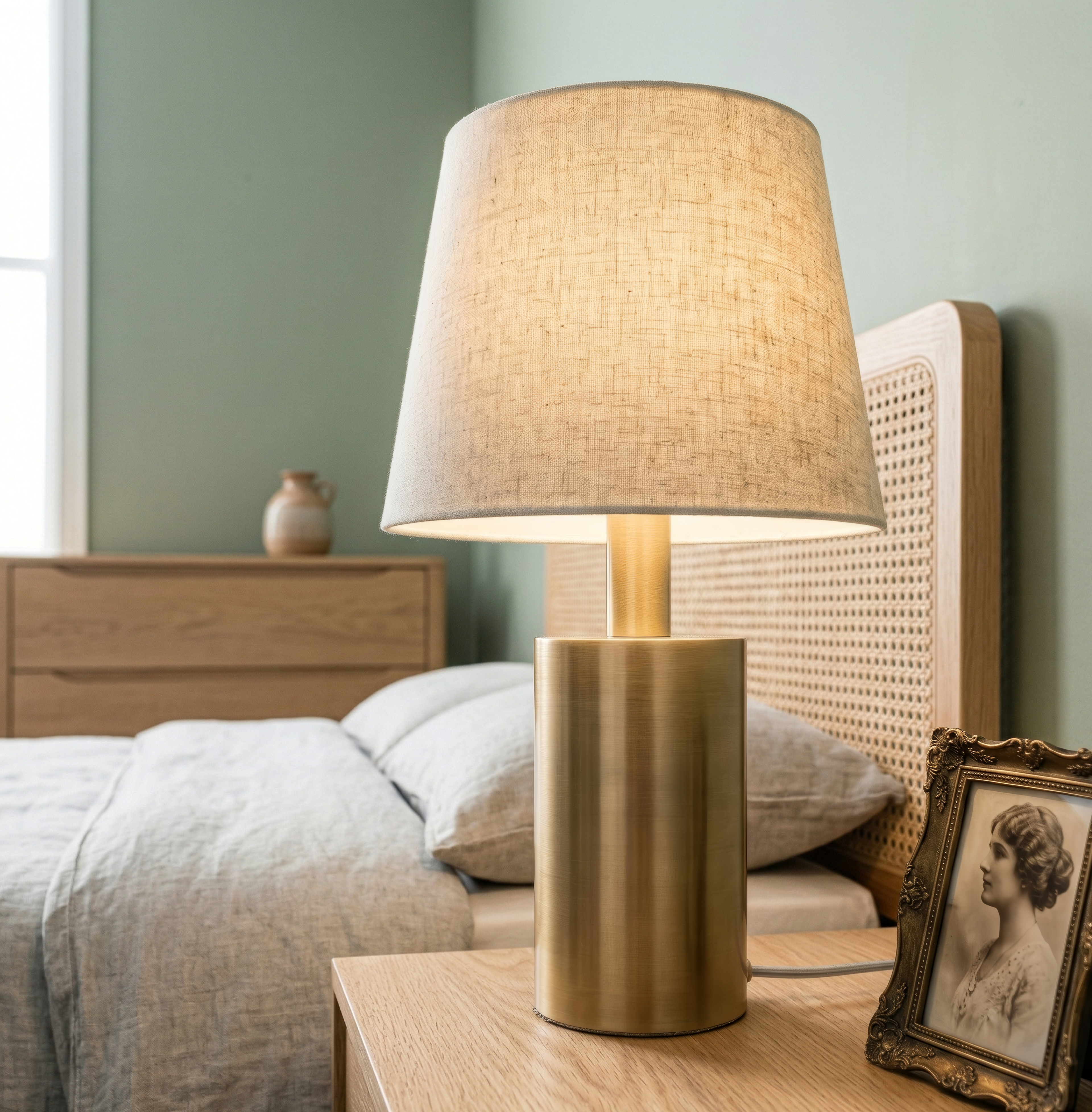 Elegant Brass and Linen Table Lamp