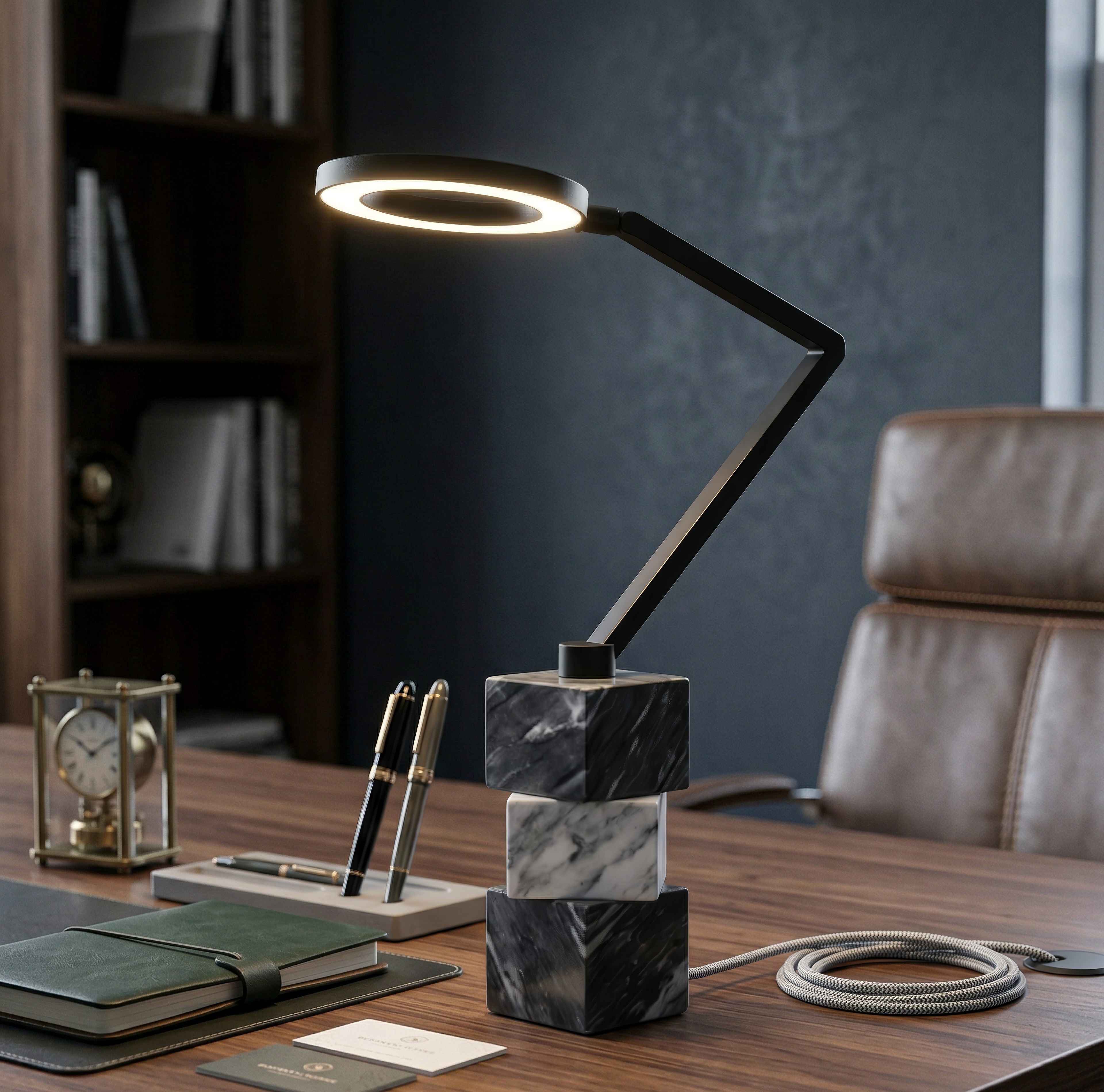 Modern Marble and Black LED Desk Lamp