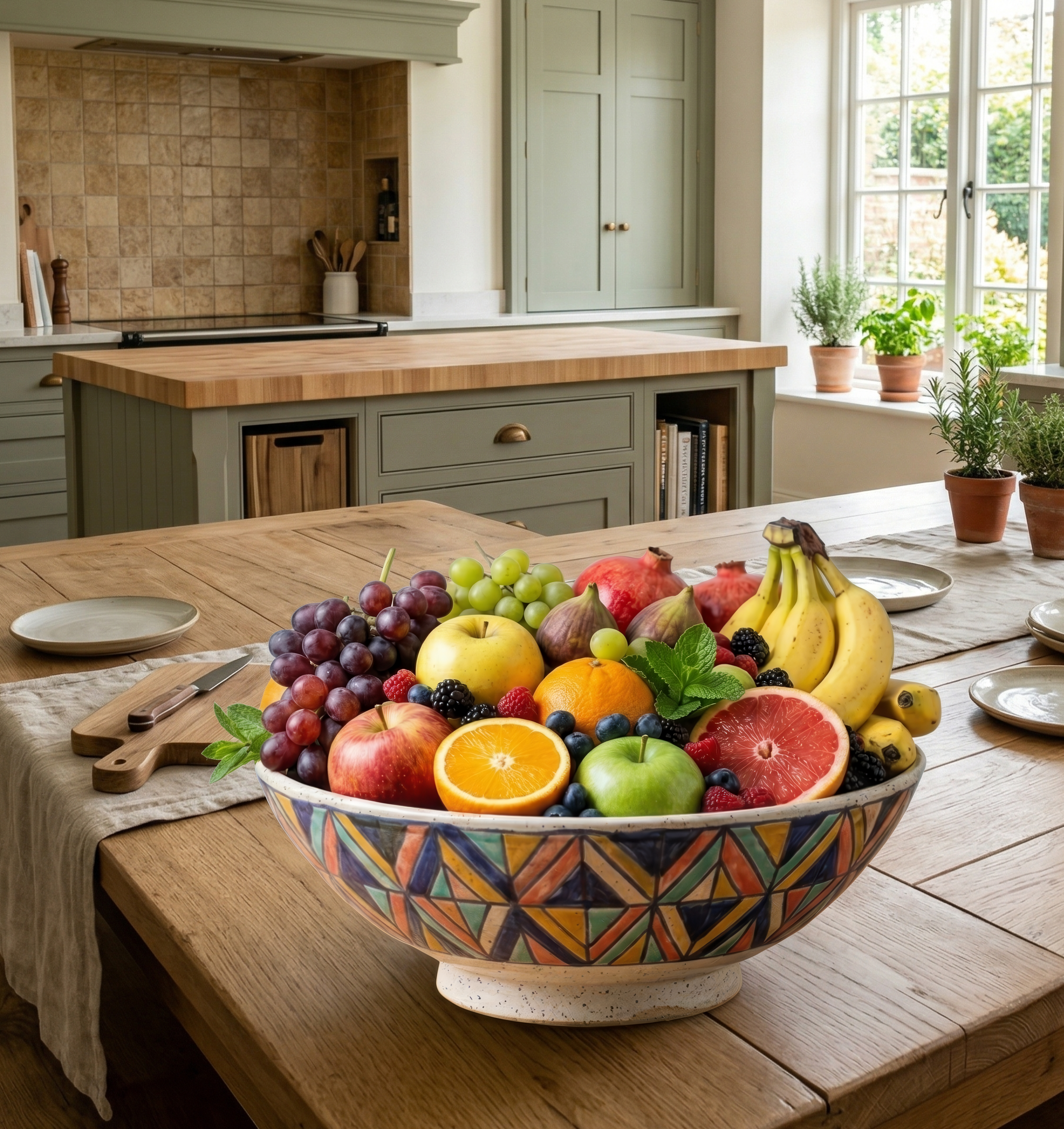 Geometric Pattern Decorative Fruit Bowl